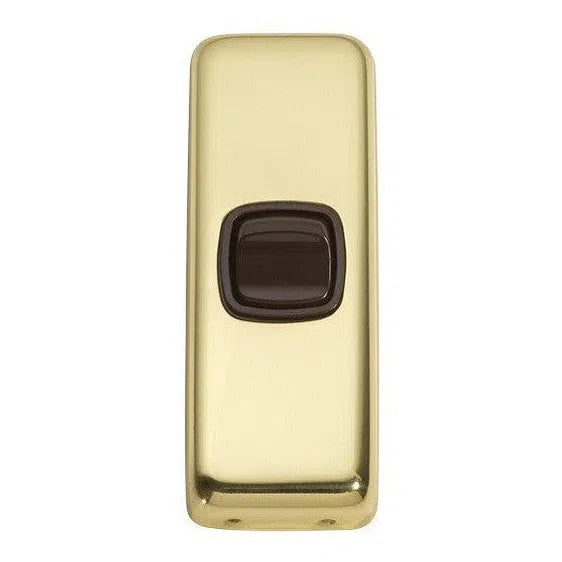 Tradco Switch Flat Plate Rocker 1 Gang Brown Polished Brass W30mm