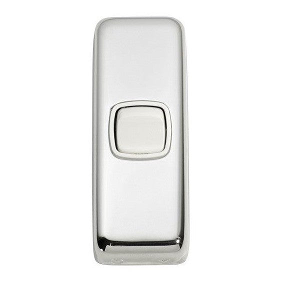 Tradco Switch Flat Plate Rocker 1 Gang White Chrome Plated W30mm