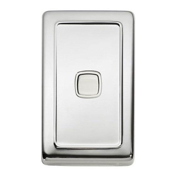 Tradco Switch Flat Plate Rocker 1 Gang White Chrome Plated W72mm