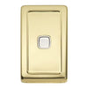 Tradco Switch Flat Plate Rocker 1 Gang White Polished Brass W72mm