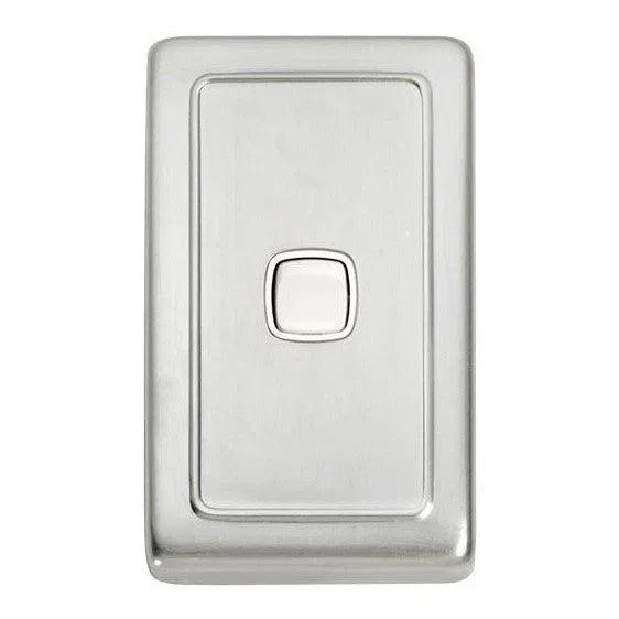 Tradco Switch Flat Plate Rocker 1 Gang White Satin Chrome W72mm