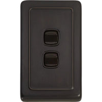Tradco Switch Flat Plate Rocker 2 Gang Brown Antique Copper W72mm