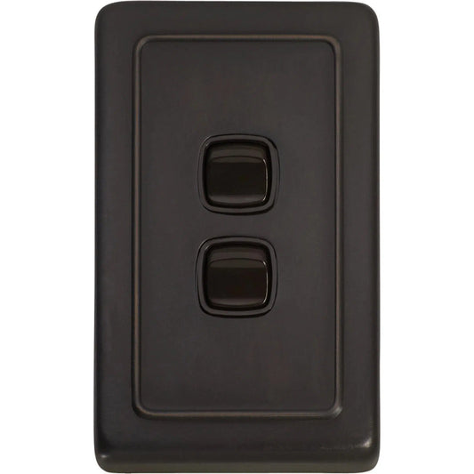 Tradco Switch Flat Plate Rocker 2 Gang Brown Antique Copper W72mm
