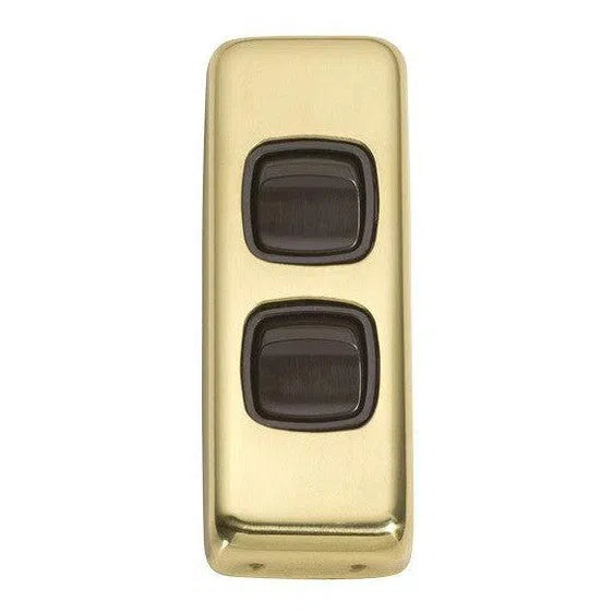 Tradco Switch Flat Plate Rocker 2 Gang Brown Polished Brass W30mm