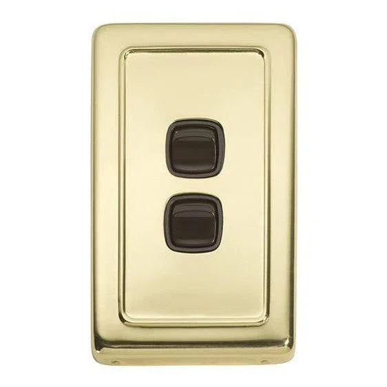 Tradco Switch Flat Plate Rocker 2 Gang Brown Polished Brass W72mm