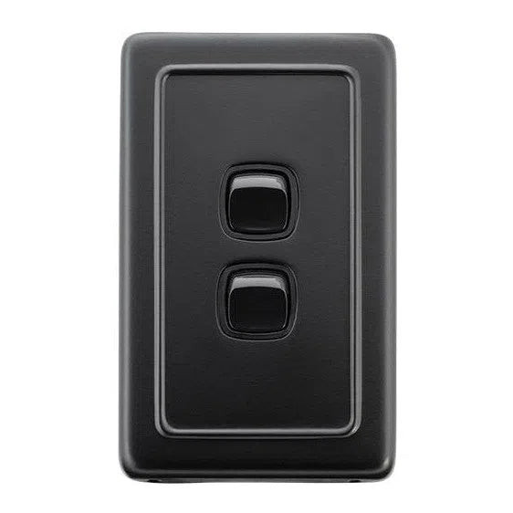 Tradco Switch Flat Plate Rocker 2 Gang Matt Black W72mm