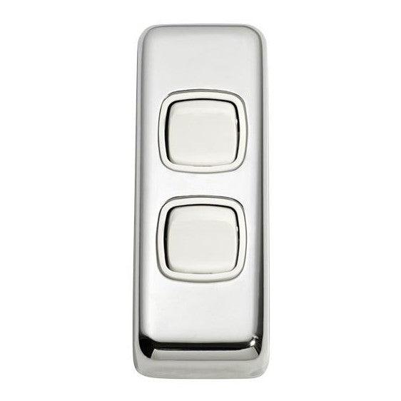 Tradco Switch Flat Plate Rocker 2 Gang White Chrome Plated W30mm