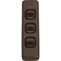 Tradco Switch Flat Plate Rocker 3 Gang Brown Antique Brass W30mm