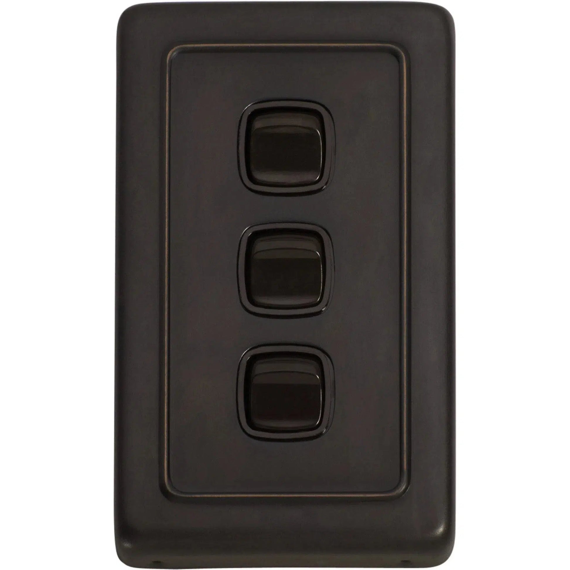 Tradco Switch Flat Plate Rocker 3 Gang Brown Antique Copper W72mm