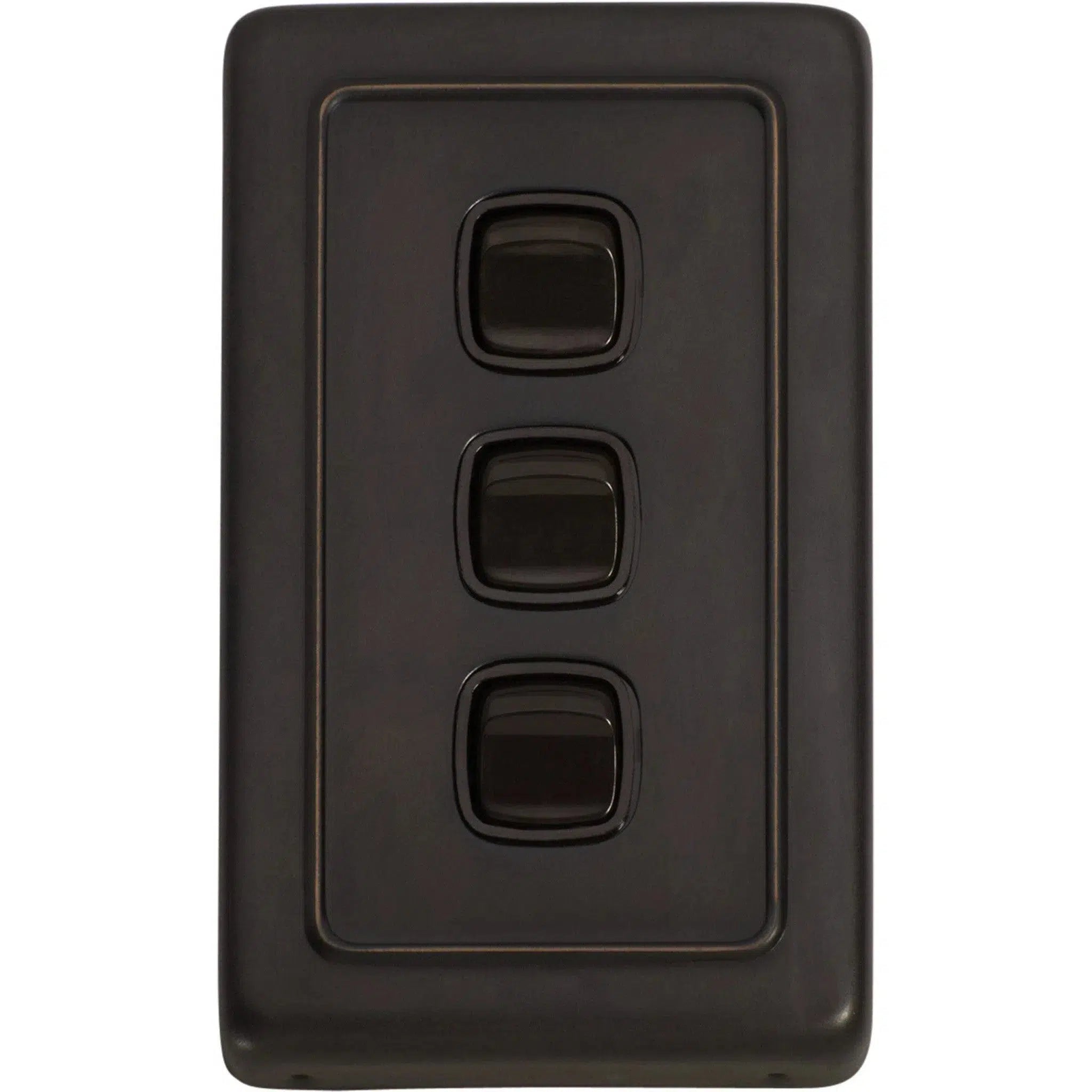 Tradco Switch Flat Plate Rocker 3 Gang Brown Antique Copper W72mm