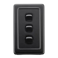 Tradco Switch Flat Plate Rocker 3 Gang Matt Black W72mm