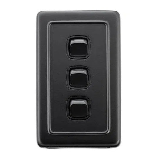 Tradco Switch Flat Plate Rocker 3 Gang Matt Black W72mm