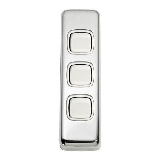 Tradco Switch Flat Plate Rocker 3 Gang White Chrome Plated W30mm