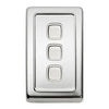 Tradco Switch Flat Plate Rocker 3 Gang White Chrome Plated W72mm