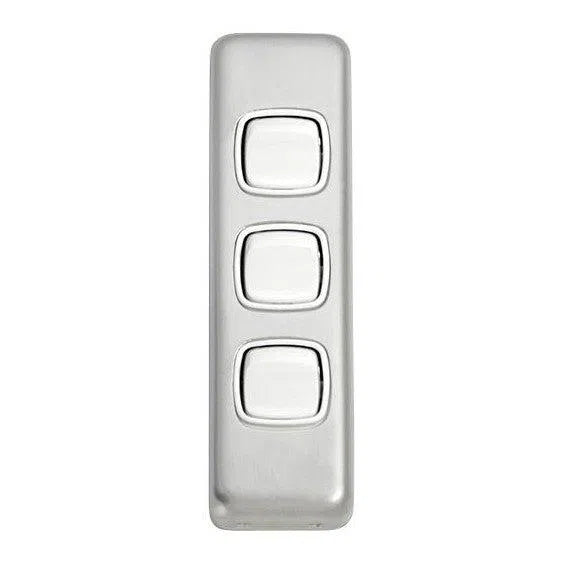 Tradco Switch Flat Plate Rocker 3 Gang White Satin Chrome W30mm