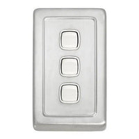 Tradco Switch Flat Plate Rocker 3 Gang White Satin Chrome W72mm