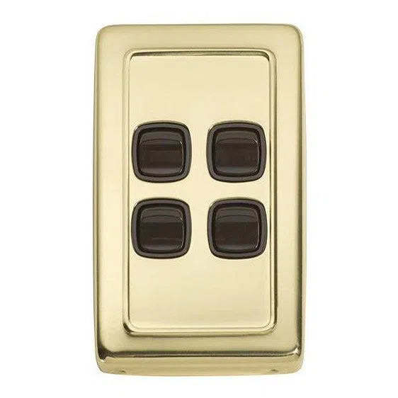 Tradco Switch Flat Plate Rocker 4 Gang Brown Polished Brass