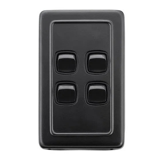 Tradco Switch Flat Plate Rocker 4 Gang Matt Black