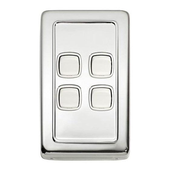 Tradco Switch Flat Plate Rocker 4 Gang White Chrome Plated