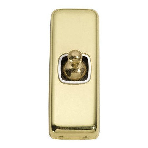 Tradco Switch Flat Plate Toggle 1 Gang White Polished Brass W30mm
