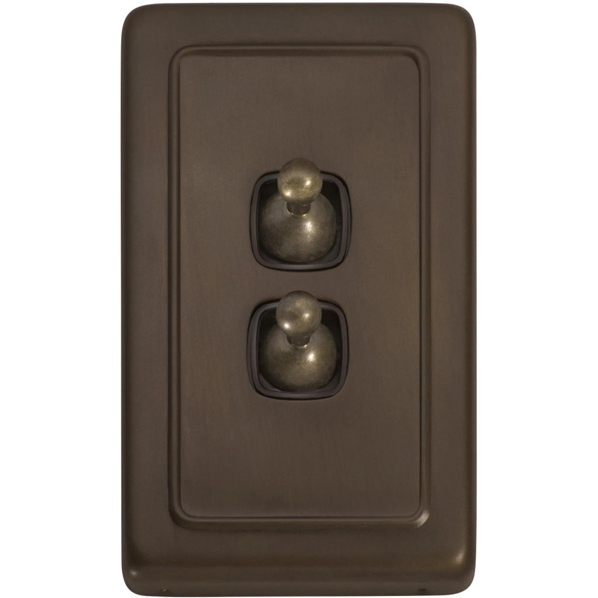 Tradco Switch Flat Plate Toggle 2 Gang Brown Antique Brass W72mm