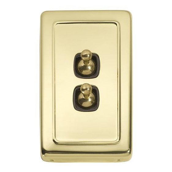 Tradco Switch Flat Plate Toggle 2 Gang Brown Polished Brass W72mm