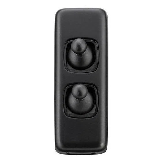 Tradco Switch Flat Plate Toggle 2 Gang Matt Black W30mm