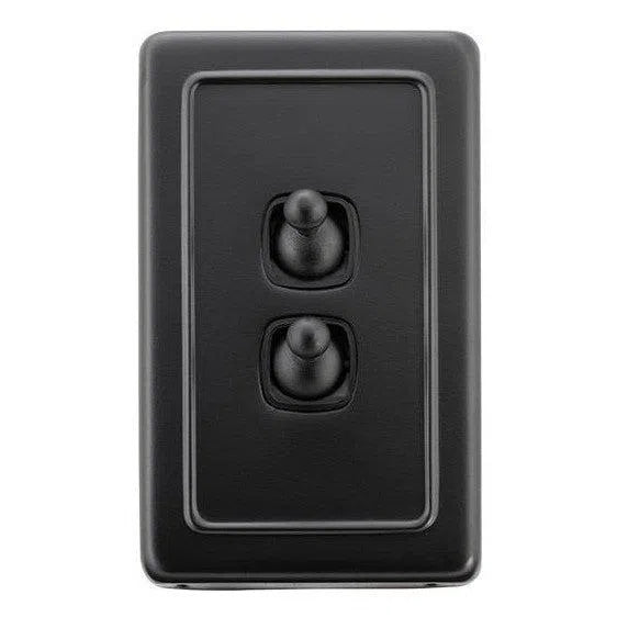 Tradco Switch Flat Plate Toggle 2 Gang Matt Black W72mm