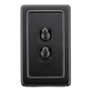 Tradco Switch Flat Plate Toggle 2 Gang Matt Black W72mm