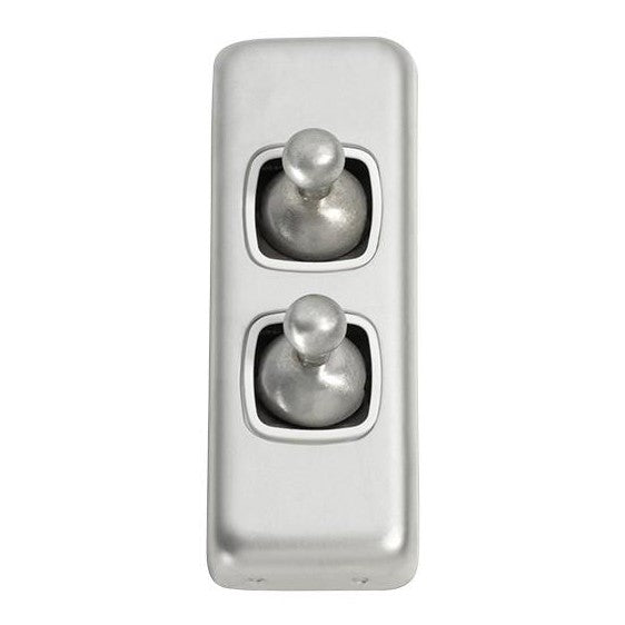 Tradco Switch Flat Plate Toggle 2 Gang White Satin Chrome W30mm