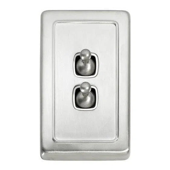 Tradco Switch Flat Plate Toggle 2 Gang White Satin Chrome W72mm