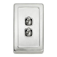 Tradco Switch Flat Plate Toggle 2 Gang White Satin Chrome W72mm