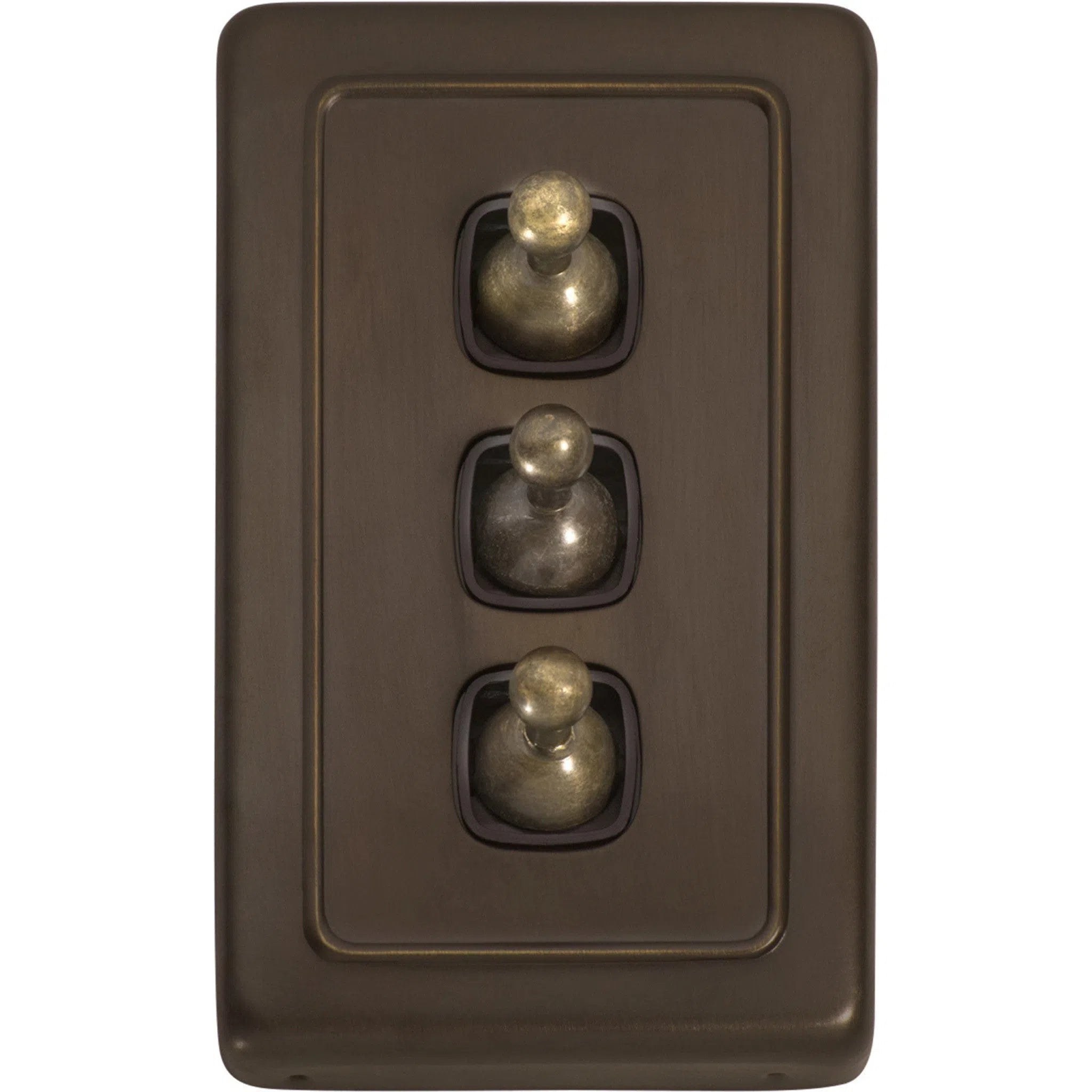 Tradco Switch Flat Plate Toggle 3 Gang Brown Antique Brass W72mm