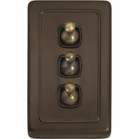 Tradco Switch Flat Plate Toggle 3 Gang Brown Antique Brass W72mm
