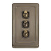 Tradco Switch Flat Plate Toggle 3 Gang Brown Antique Brass W72mm