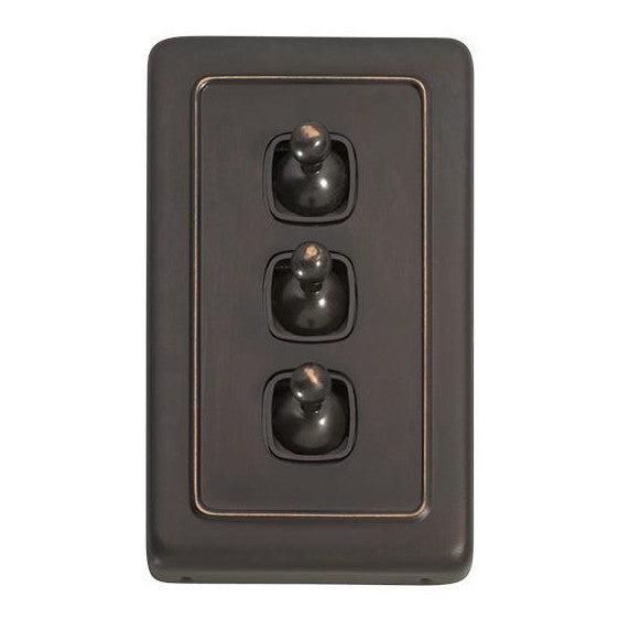Tradco Switch Flat Plate Toggle 3 Gang Brown Antique Copper W72mm