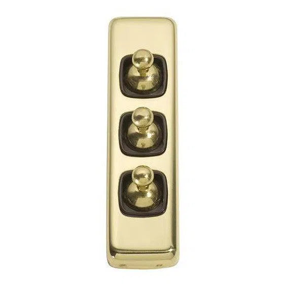 Tradco Switch Flat Plate Toggle 3 Gang Brown Polished Brass W30mm