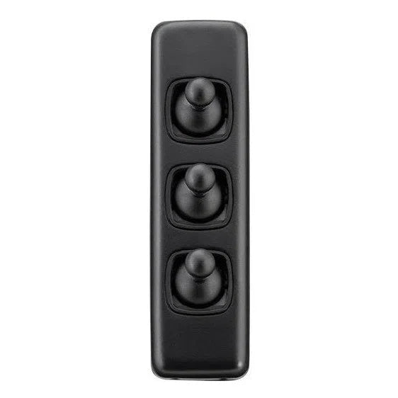 Tradco Switch Flat Plate Toggle 3 Gang Matt Black W30mm