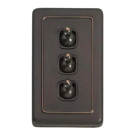 Tradco Switch Flat Plate Toggle 3 Gang Matt Black W72mm