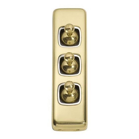 Tradco Switch Flat Plate Toggle 3 Gang White Polished Brass W30mm