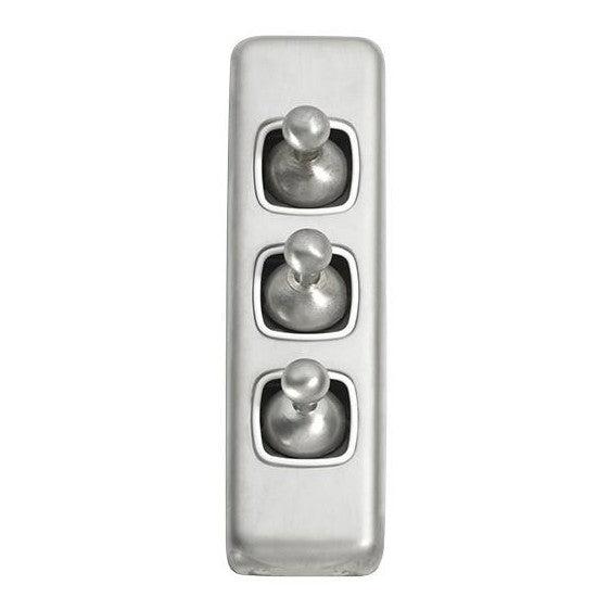 Tradco Switch Flat Plate Toggle 3 Gang White Satin Chrome W30mm