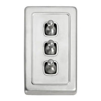 Tradco Switch Flat Plate Toggle 3 Gang White Satin Chrome W72mm