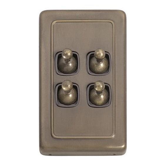 Tradco Switch Flat Plate Toggle 4 Gang Brown Antique Brass