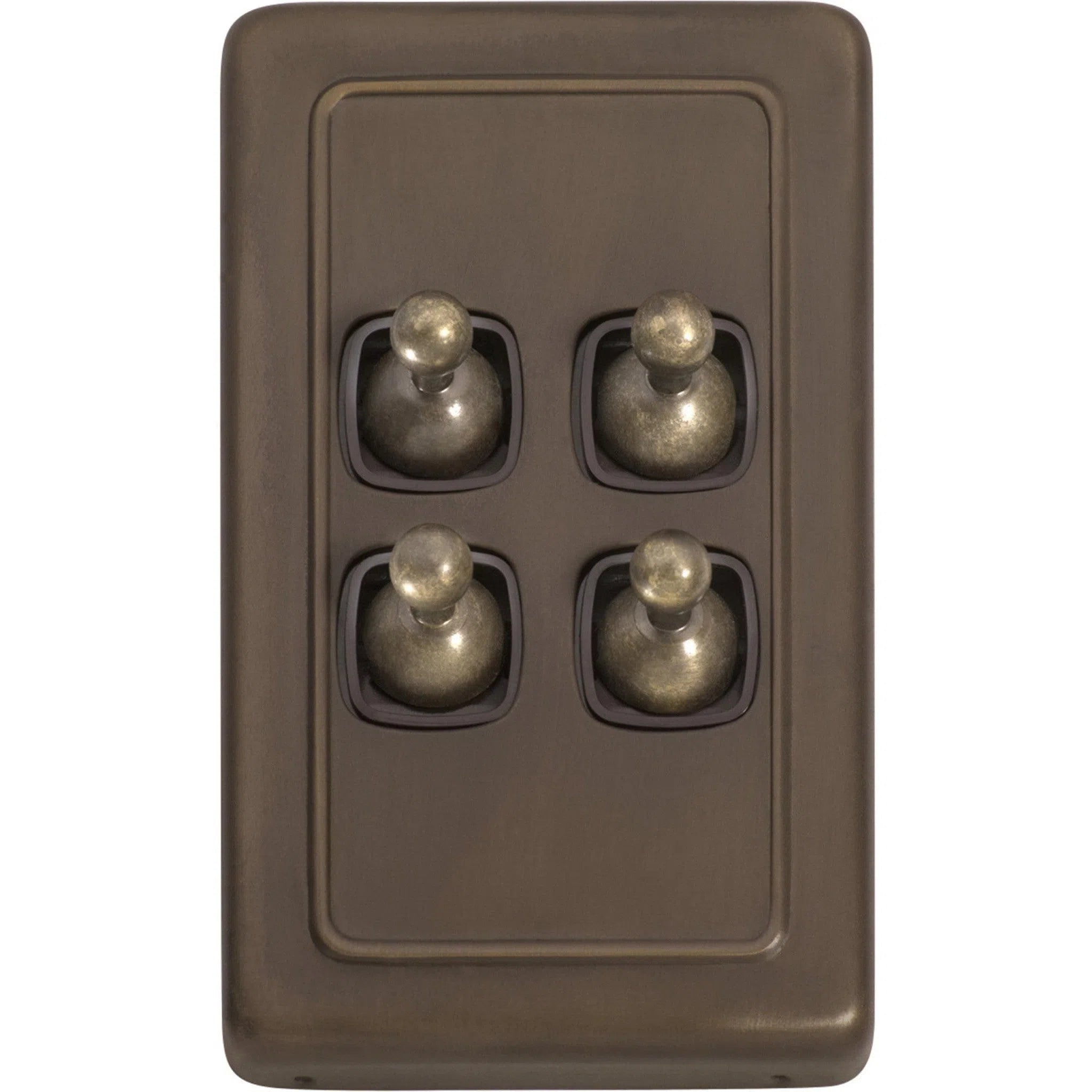 Tradco Switch Flat Plate Toggle 4 Gang Brown Antique Brass