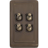 Tradco Switch Flat Plate Toggle 4 Gang Brown Antique Brass