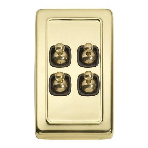 Tradco Switch Flat Plate Toggle 4 Gang Brown Polished Brass