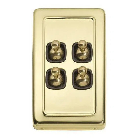 Tradco Switch Flat Plate Toggle 4 Gang Brown Polished Brass