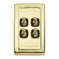 Tradco Switch Flat Plate Toggle 4 Gang Brown Polished Brass