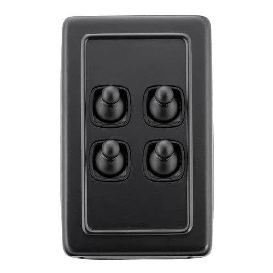 Tradco Switch Flat Plate Toggle 4 Gang Matt Black