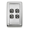 Tradco Switch Flat Plate Toggle 4 Gang White Chrome Plated